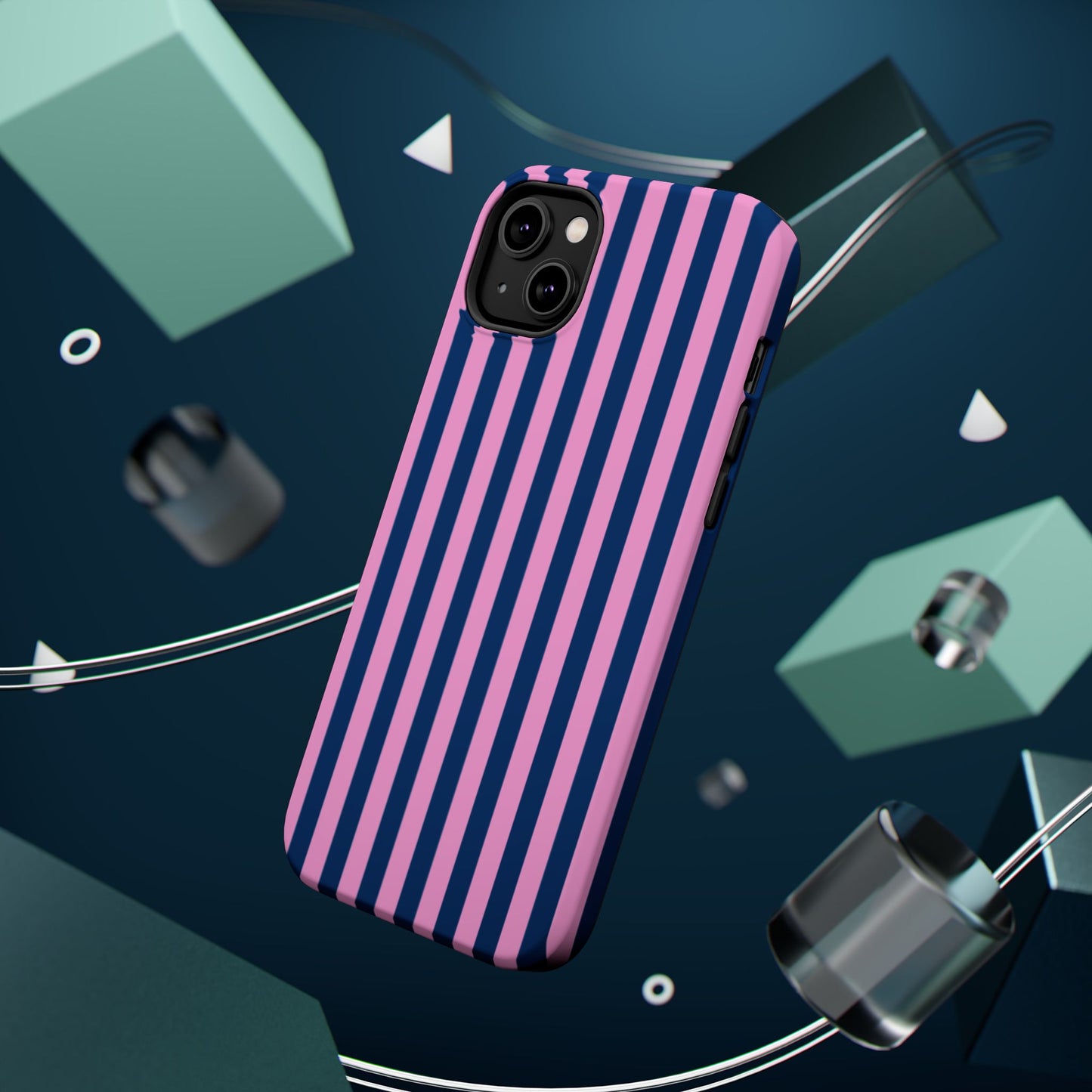 Summer Stripes Case in Dark Blue + Poppy Pink