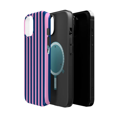 Summer Stripes Case in Dark Blue + Poppy Pink