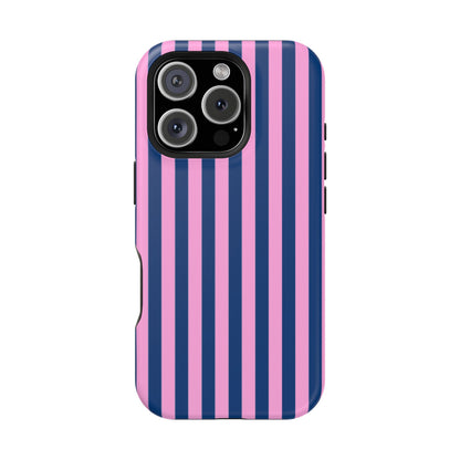 Summer Stripes Case in Dark Blue + Poppy Pink