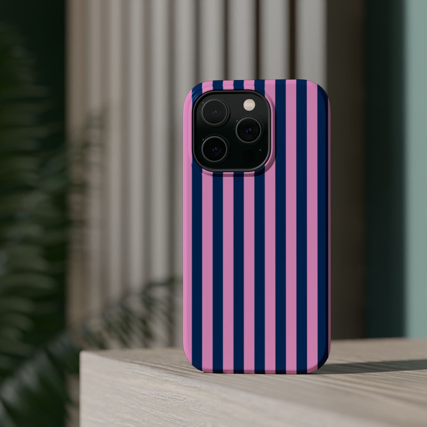 Summer Stripes Case in Dark Blue + Poppy Pink