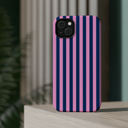 Summer Stripes Case in Dark Blue + Poppy Pink