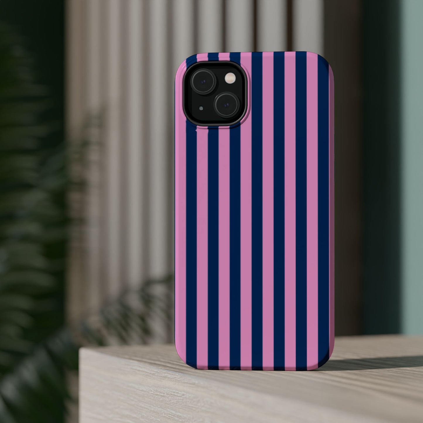 Summer Stripes Case in Dark Blue + Poppy Pink