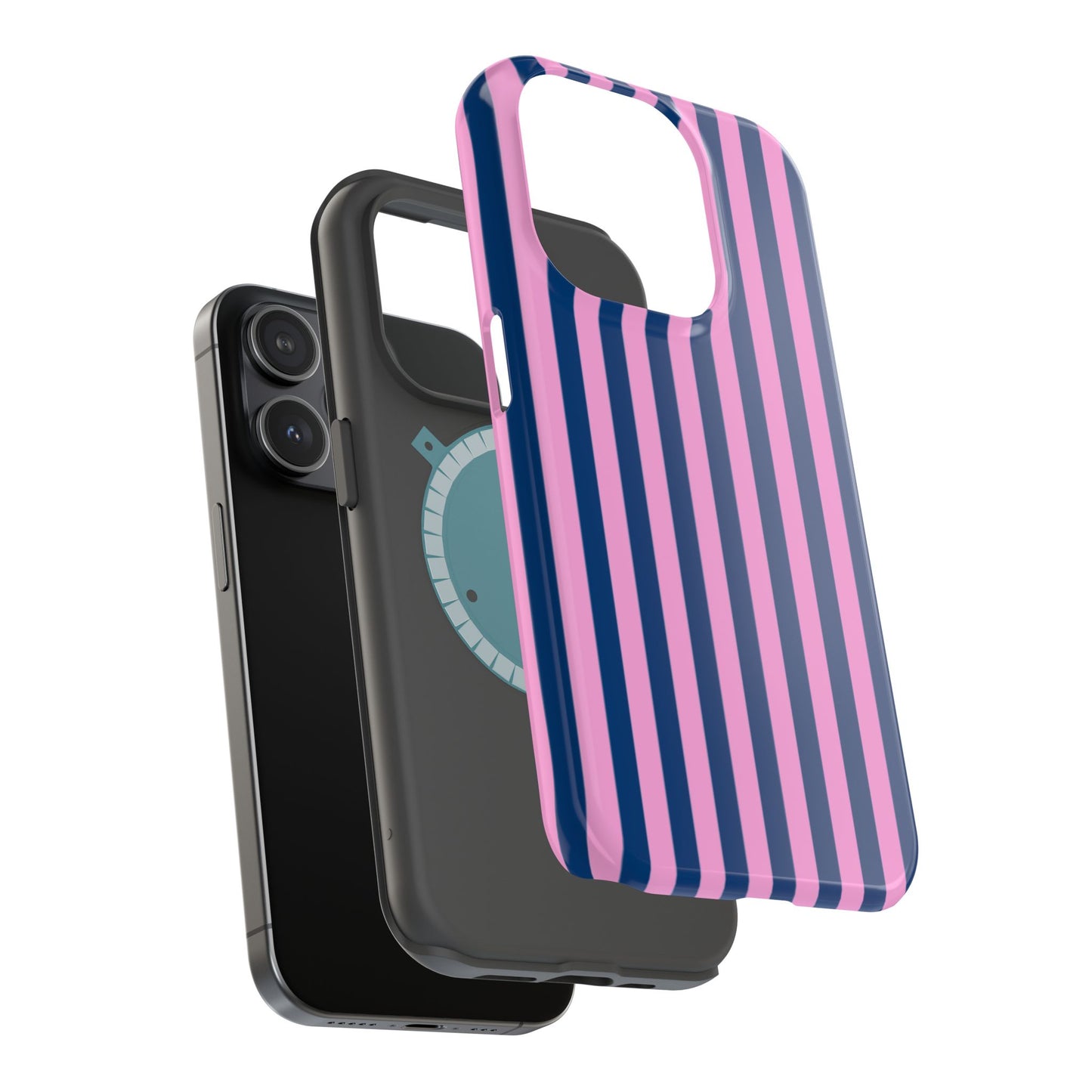 Summer Stripes Case in Dark Blue + Poppy Pink