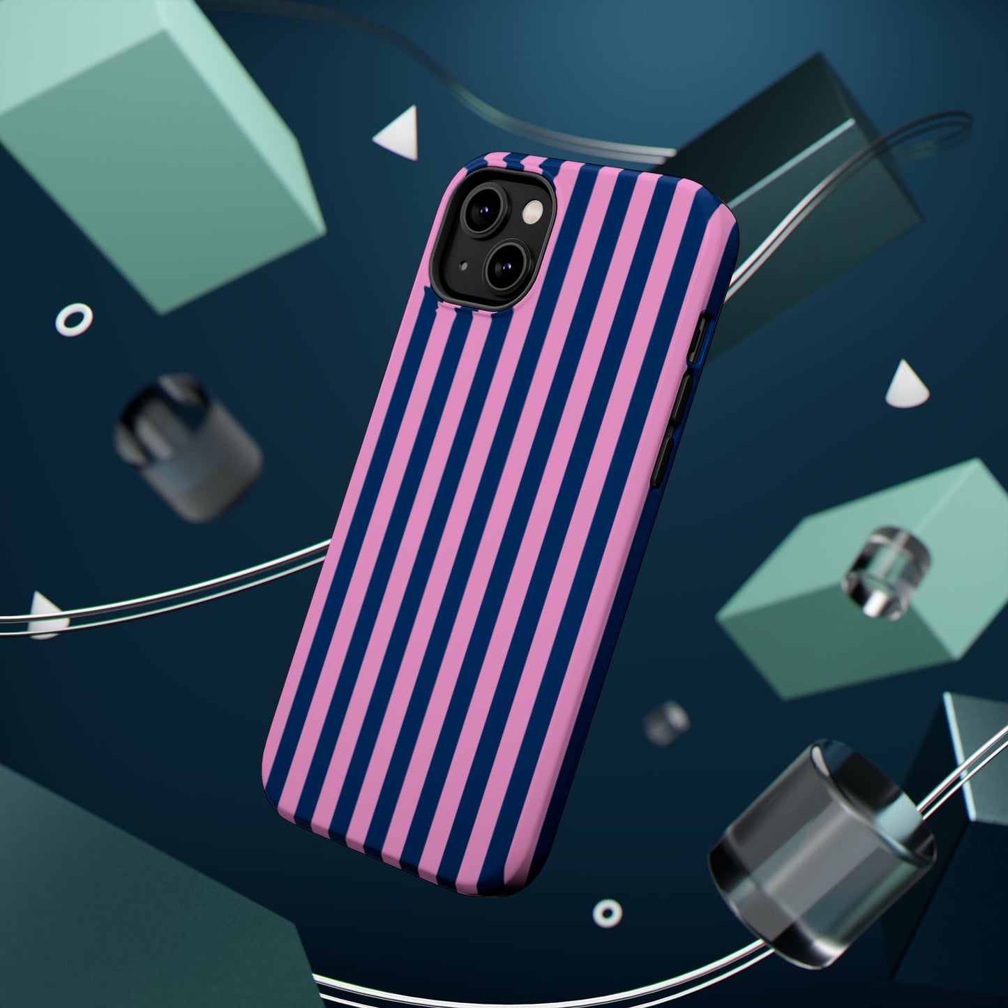 Summer Stripes Case in Dark Blue + Poppy Pink