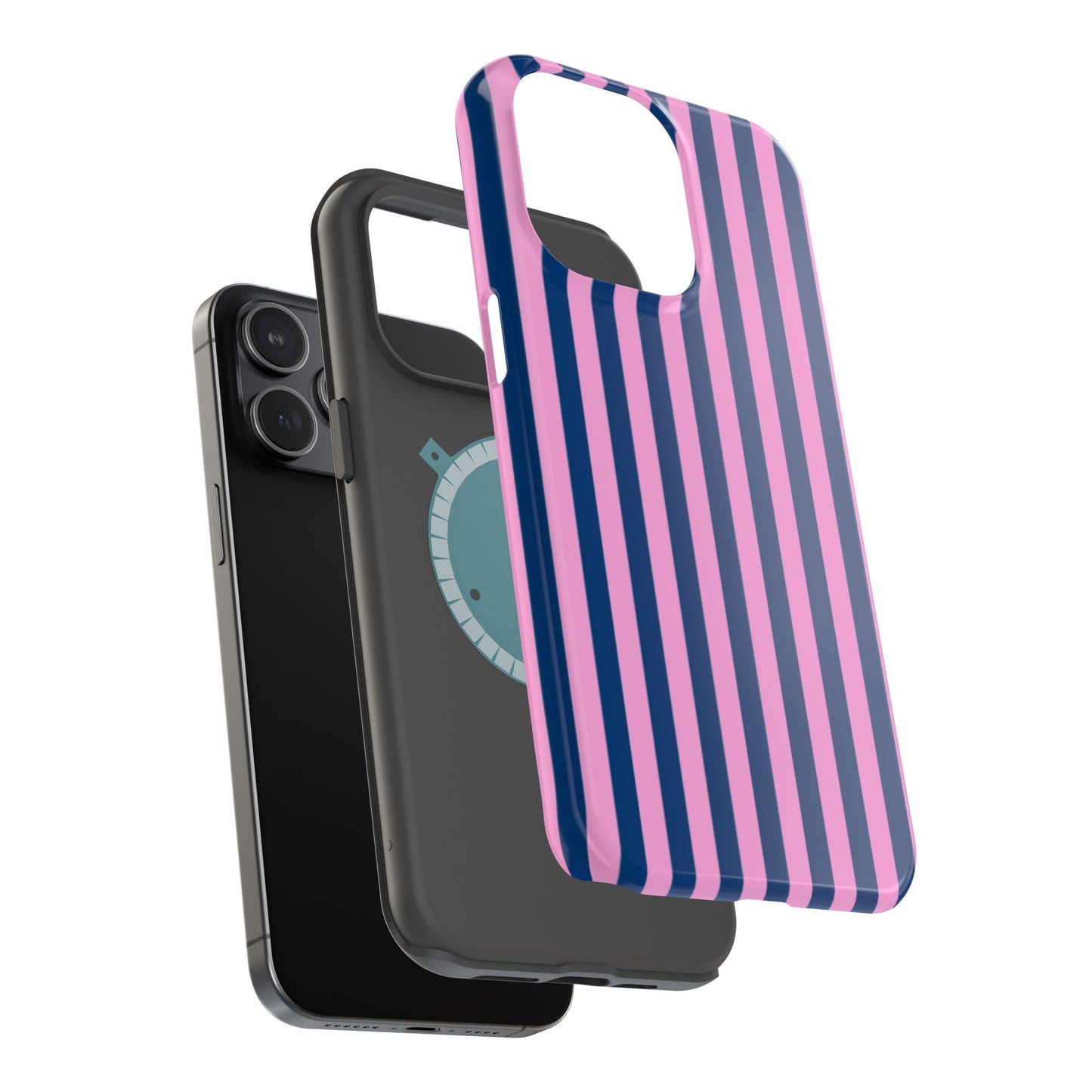 Summer Stripes Case in Dark Blue + Poppy Pink