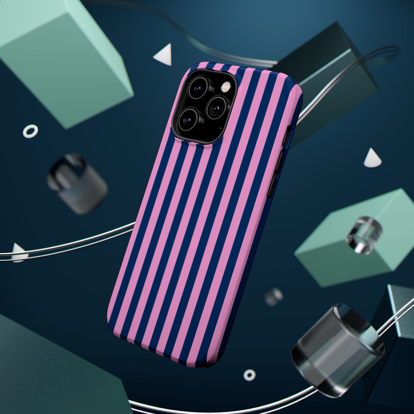 Summer Stripes Case in Dark Blue + Poppy Pink