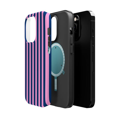 Summer Stripes Case in Dark Blue + Poppy Pink
