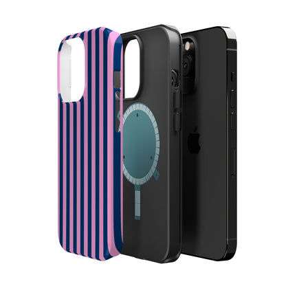 Summer Stripes Case in Dark Blue + Poppy Pink