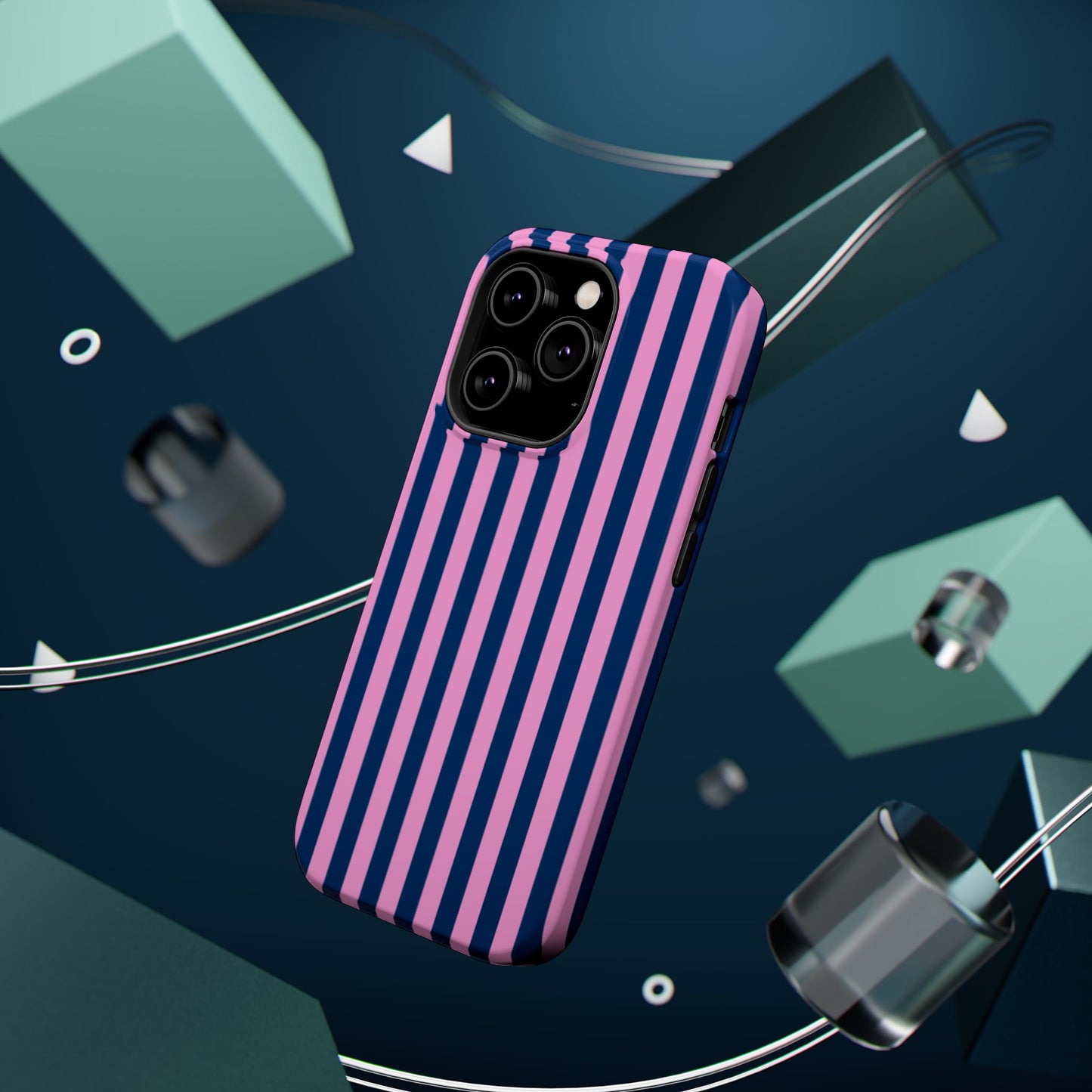 Summer Stripes Case in Dark Blue + Poppy Pink