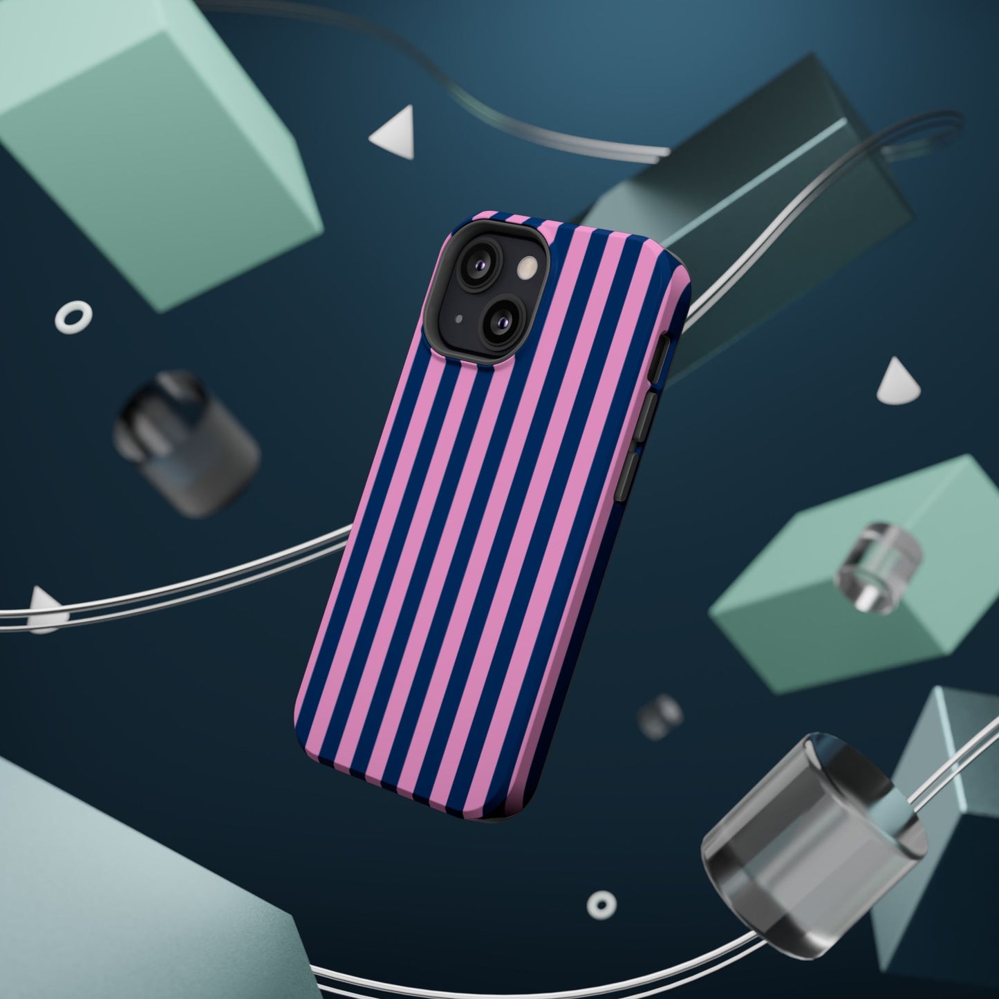Summer Stripes Case in Dark Blue + Poppy Pink