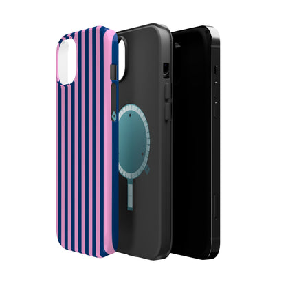 Summer Stripes Case in Dark Blue + Poppy Pink