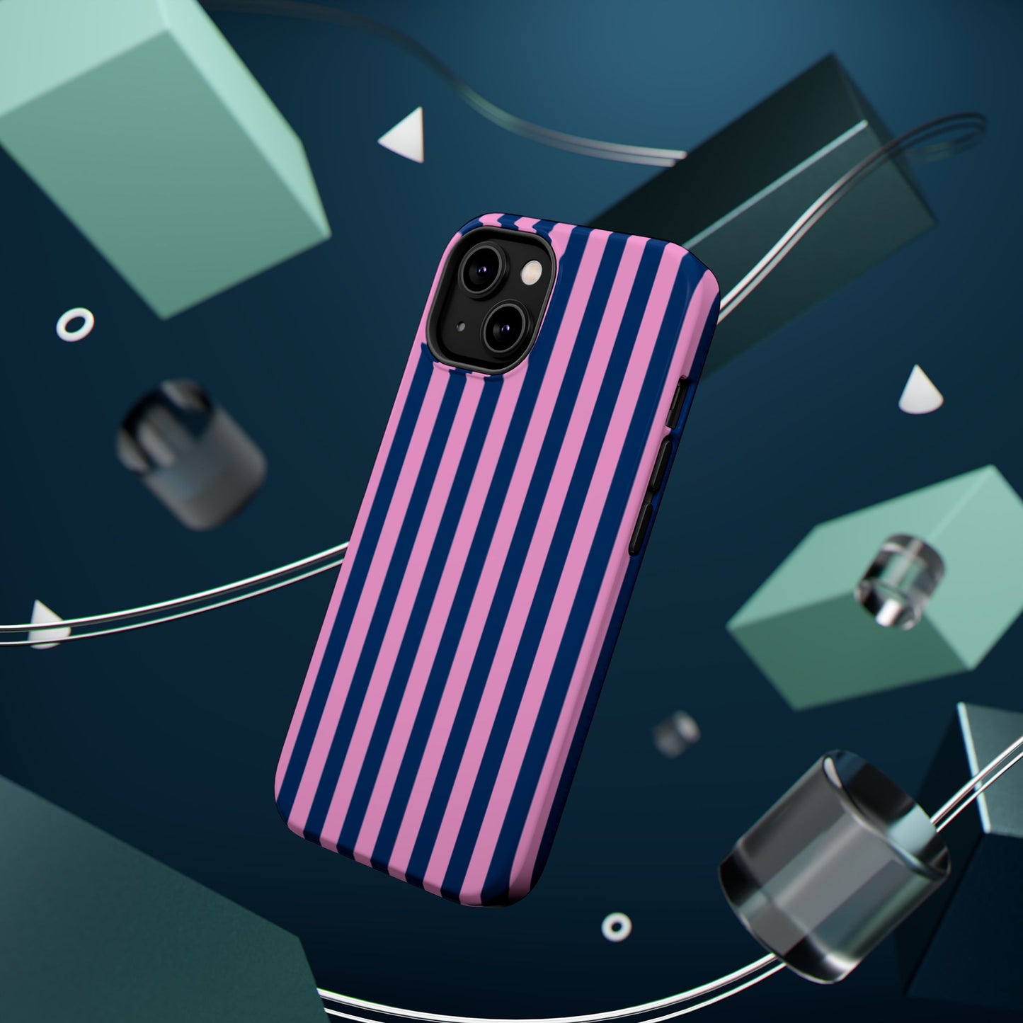 Summer Stripes Case in Dark Blue + Poppy Pink