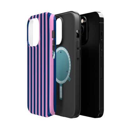 Summer Stripes Case in Dark Blue + Poppy Pink