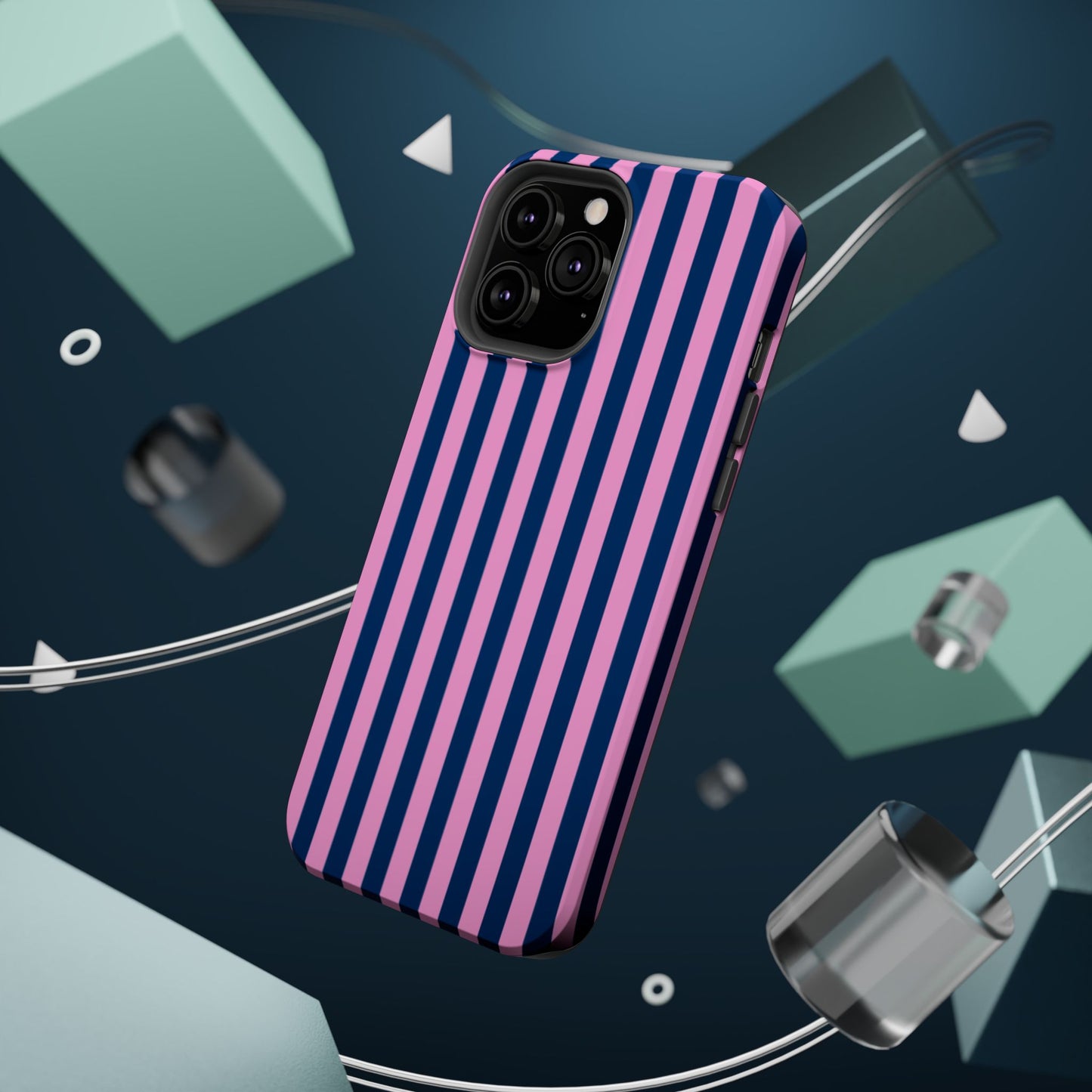 Summer Stripes Case in Dark Blue + Poppy Pink