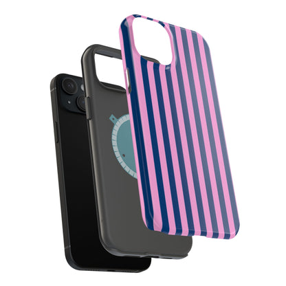 Summer Stripes Case in Dark Blue + Poppy Pink